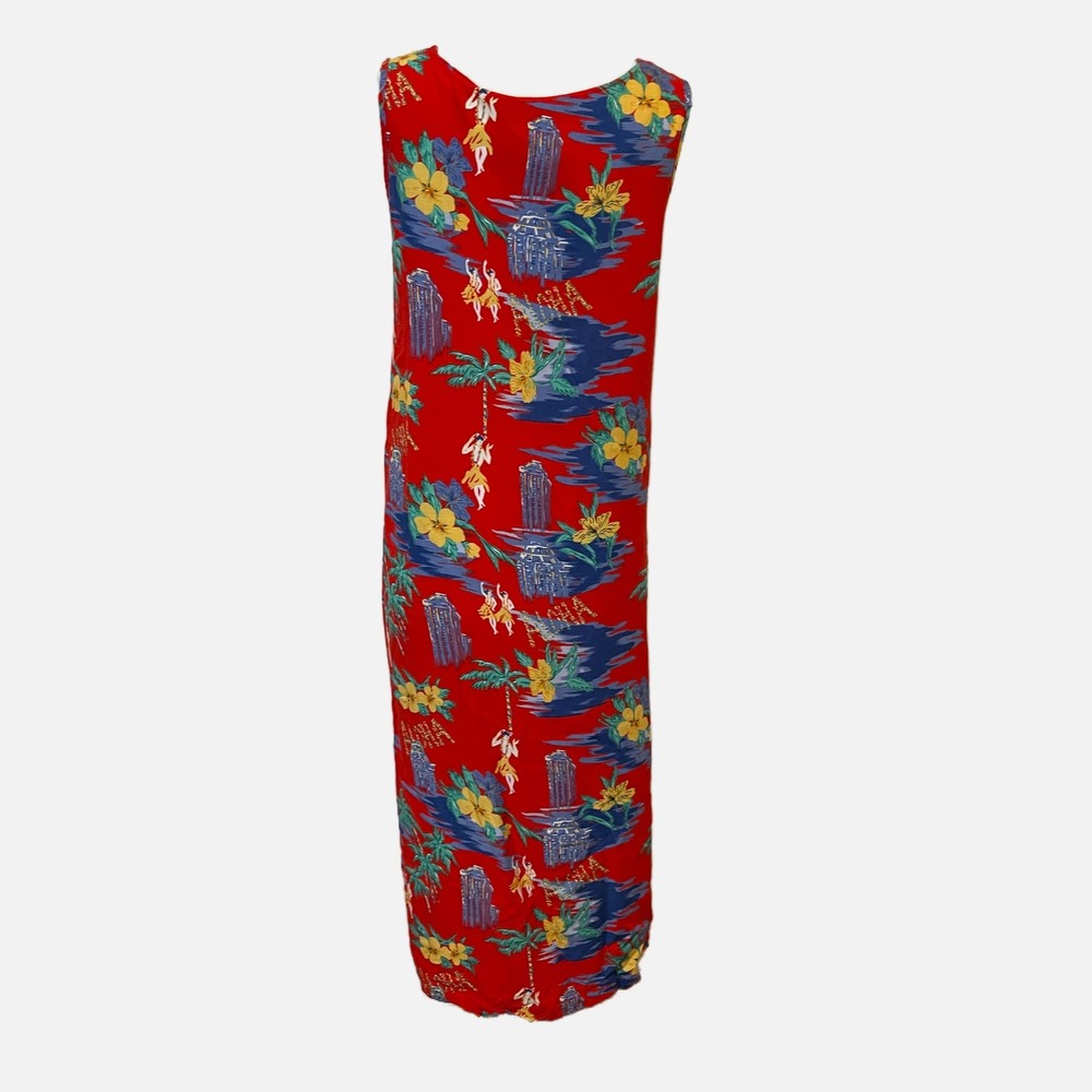 DNLA Sport Red Tropical Hula Dancer Rayon Sleeveless Maxi Dress Womens Medium - Picture 3 of 5